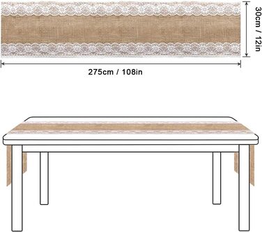 BIT.FLY Jute Table Runner with Lace - 5 Pack 30 x 275cm Table Runner Wedding Decoration Table Band made of Natural Linen for Weddings, Dinners, Parties, Table Decorations