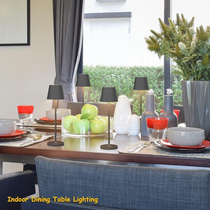 LED настільна лампа K-Bright з димуванням, акумуляторна | Для дому та вулиці | 3000K тепле світло | Дизайнерська лампа | 2 шт. в комплекті, колір антрацит