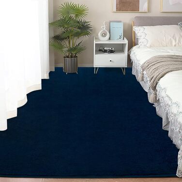 Килим з мікрофібри 120x170 см - Килим з коротким ворсом, придатний для прання, для вітальні та спальні, м'який, пухнастий, з сучасним однотонним дизайном, антрацит (морська синя, 60 x 150 см (прямокутний))