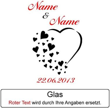 Polar Effect 2 Champagne Flutes with Red Hearts and Champagne Bottle in Gift Box - Personalized with Engraving - Wedding Gift Idea Champagne Glass Set - Heart Motif