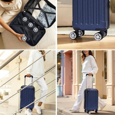 Набір валіз Boleedy 3шт, дорожні валізи (55/66/76 см), ручна поклажа, жорсткий корпус, 360° обертання, тихі подвійні колеса, телескопічна ручка, темно-синій