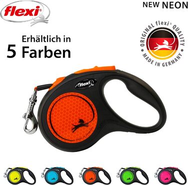 Еластичний повідок Flexi Neon S чорний/неоновий помаранчевий, 5 м, світловідбиваюча поверхня, для собак до 15 кг