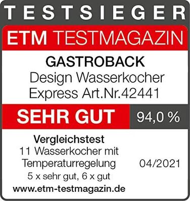 Електричний чайник GASTROBACK #42441 Design Express: нержавіюча сталь, регулювання температури 50-100°C, 3000 Вт, сріблястий, для однієї порції