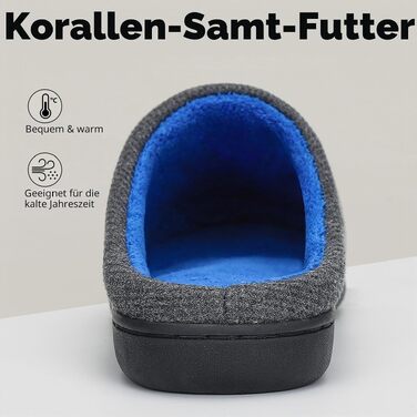 Зимові домашні капці Mishansha унісекс з ефектом пам'яті (Memory Foam), теплі та м'які капці з підкладкою, протиковзкі, сірі, розмір 44/45 EU