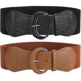 Жіночий широкий еластичний ремінь JasGood 2 шт. для суконь та джинсів. Колір: чорний/коричневий. Розмір M (76-90 см)