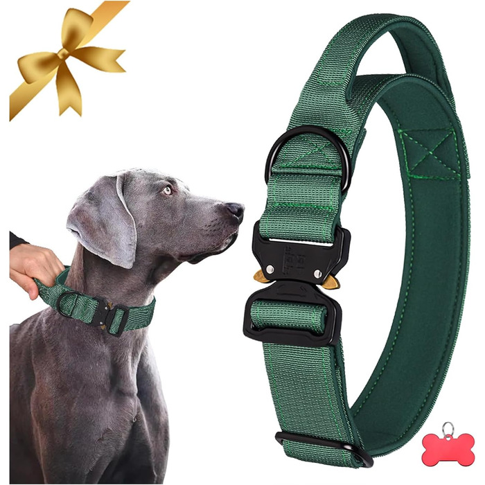 Тактичне нашийник для собак з ручкою, XL, зелений. Міцний, регульований, з металевою застібкою та неопреновою підкладкою