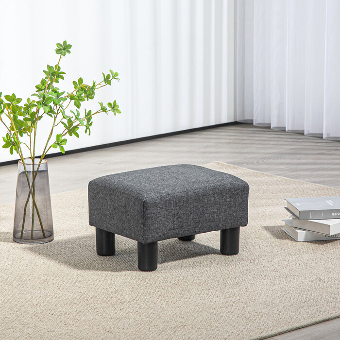 HOMCOM Footstool with Linen Look Modern Upholstered Footstool Ottoman for Bedroom, Living Room, Dark Grey | Aosom