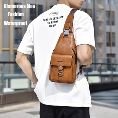 Чоловіча нагрудна сумка через плече з PU-шкіри, водонепроникна, світло-коричнева