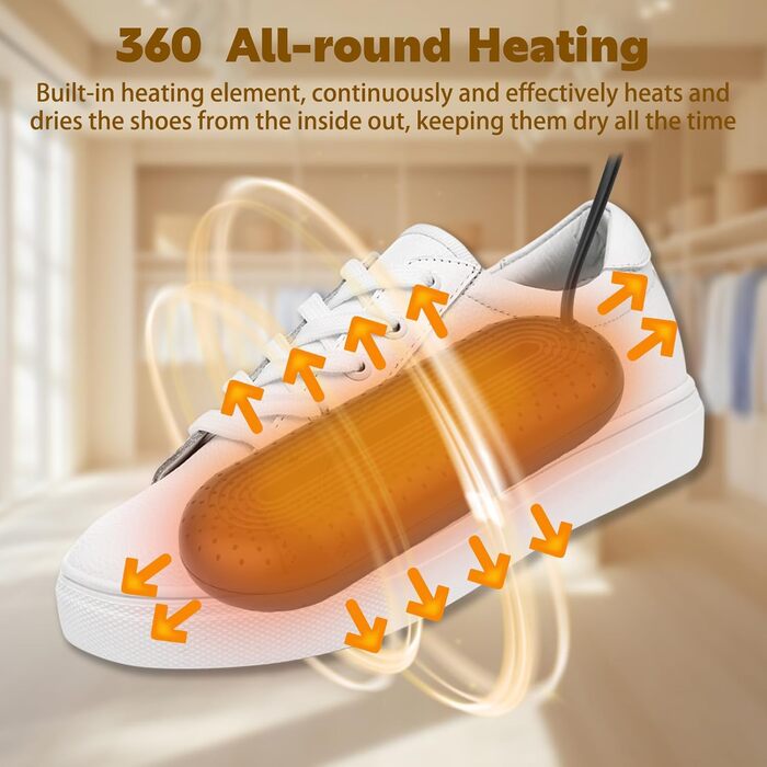 Електричний сушильник для взуття та черевиків з таймером, тихий, видаляє запахи, чорний, з EU-штекером