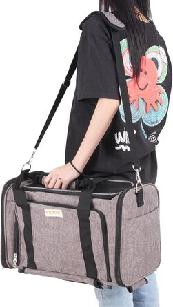 Тролей для собак VEVOR, складаний рюкзак для собак до 15,8 кг, переноска з оксфордської тканини 600D, 4 колеса, кишені для зберігання, ідеально для подорожей на авто та виїздів (сірий, 11 кг)