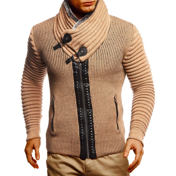 Чоловічий кардиган Leif Nelson з блискавкою, Regular Fit, колір: коричнево-бежевий (XL)