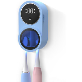 Biodzzs Wall-Mounted Toothbrush Holder and Cleaner, Smart Light Cleaning and Fan Drying, Automatic Rotating Cover, Toothbrush Case with Digital Display, Portable, Blue