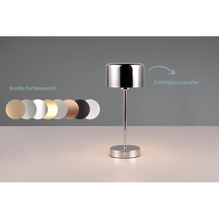 LED настільна лампа Julien: акумуляторна, USB-C, сенсорне керування, Ø 12 см, 30 см, метал, 1.5W, хром