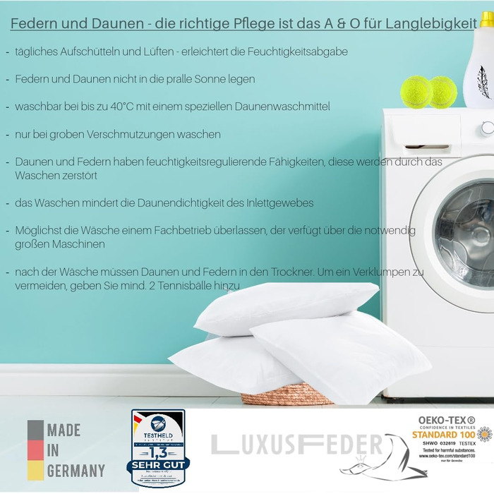 Подушка для дивана Luxusfeder 30x50 см, наповнювач пухова суміш, 400 г, чохол 100% бавовна, сертифікат Öko-Tex