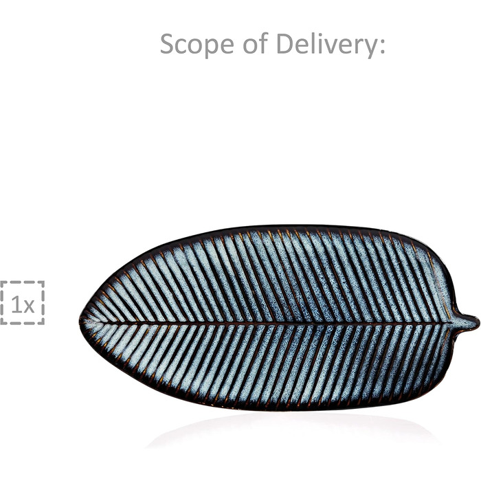 Singer | Tokio Serving Platter, Stoneware Serving Plate in Leaf Design, Oval Plate for Meat, Fish, and Snacks, Dishwasher Safe, Blue Snack Plate with Black Accents | PREMIUM COLLECTION