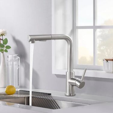 Кухонний змішувач висувний BONADE з душем, 360° поворот, змішувач для кухні з 2 струменями, з нержавіючої сталі, однорідний