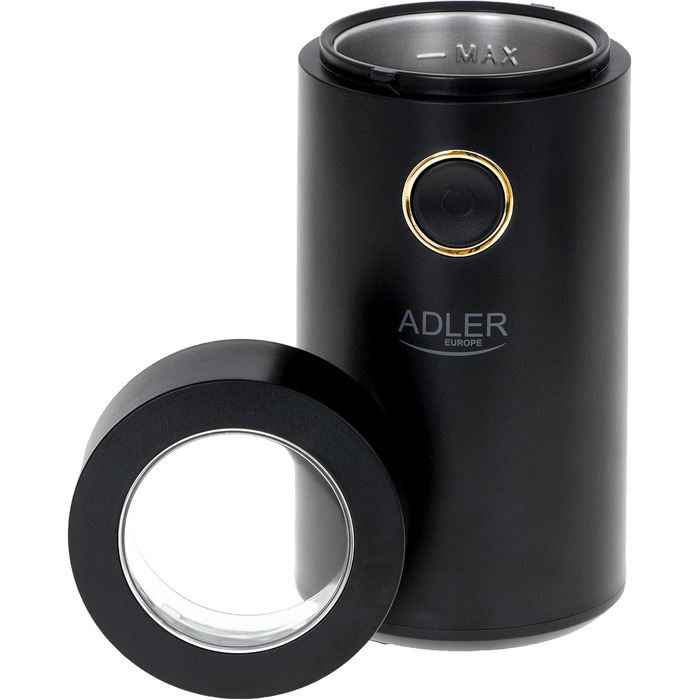 Електрична кавомолка ADLER, 75 г, 150 Вт, чорна з золотом