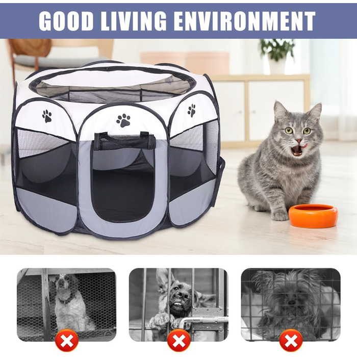 Клітка-забіг для собак та кошенят LUFEIS, складана, водовідштовхувальна, для дому, сірого кольору