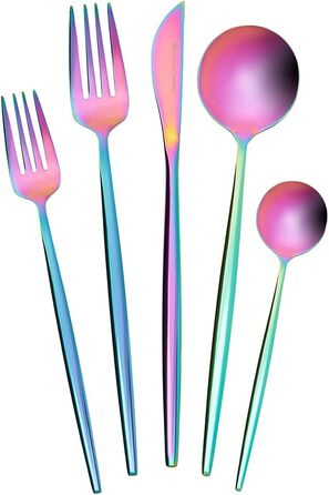 Karaca Orion Matte Rainbow 30-Piece Cutlery Set for 6 People - Cutlery, Knives, Forks, Dessert Forks, Stainless Steel, Dining Cutlery, Table Cutlery Set - Healthy and Hygienic, Modern Design