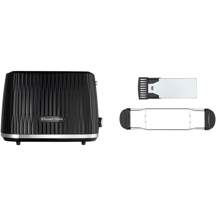 Тостер Russell Hobbs Eden: 2 відділення, 6 рівнів підсмажування, підйом, розморожування, підігрів, крихтозбірник, насадка для бургерів, чорний (27374-56)