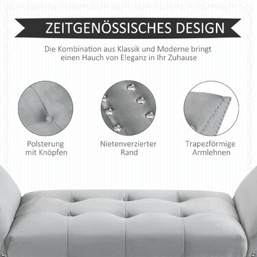HOMCOM Upholstered Bench, Modern Bed Bench with Rubberwood Legs and Velvet Upholstery in Light Grey, 114x46x56cm for Entryway & Living Room