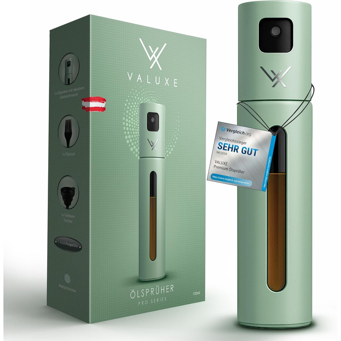Розпилювач для олії та оцту VALUXE® з нержавіючої сталі з УФ-покриттям та фільтром - ідеальний для оливкової олії, салату та приготування їжі