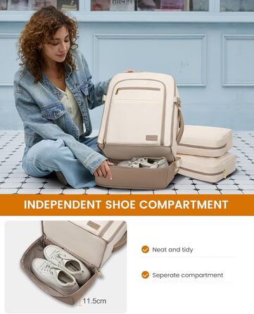 LOVEVOOK Рюкзак для ручної поклажі з окремим відділенням для взуття, 40L рюкзак для жінок, великий, з відділенням для мокрого та сухого, Travel Backpack, Carry On Luggage для подорожей, Бежевий, Зелений, 40L (3 шт.)