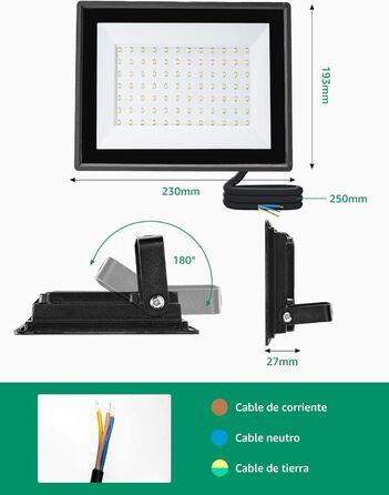 Aigostar LED Flood Light Outdoor Indoor 100W 8700LM Cool White 6500K LED Spotlight Projector IP65 Waterproof LED Outdoor Floodlight for Bright Garden Garage Sports Field Yard Floodlight (70W, 2 pcs)