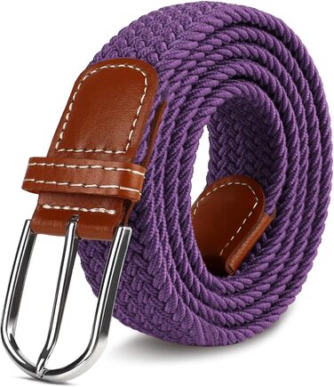 Багатокольоровий тканинний еластичний ремінь для жінок та чоловіків, плетений гольф-ремень, для джинсів, спортивних штанів, темно-зелений (Violett), розмір поясу 38'-42'