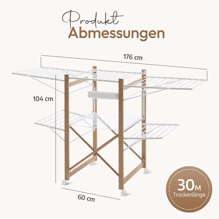 Металева сушарка для білизни Meisterhome® з 30 метрами мотузок, розкривні крила, економія місця, для одягу та рушників - біла