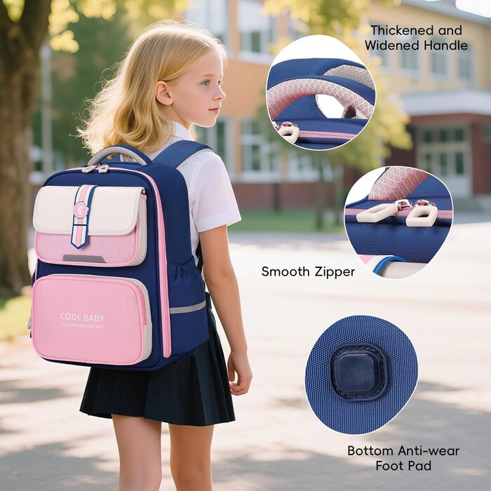 Шкільний рюкзак для дівчаток та хлопчиків, 1-4 клас, ергономічний, з нагрудним ременем, для дітей 6-10 років, з світловідбиваючими елементами (рожевий)