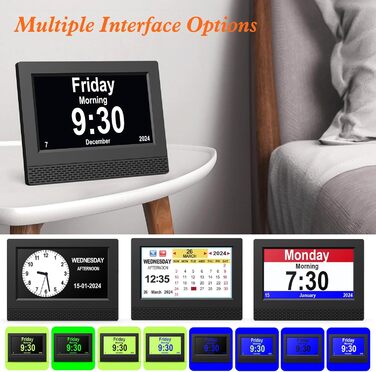 Ykall 7-Inch Digital Calendar Clock for Seniors, Alarm Clock with Reminder Function, Clear Day/Date and Time, Large Display, Ideal for Dementia and Alzheimer's Patients