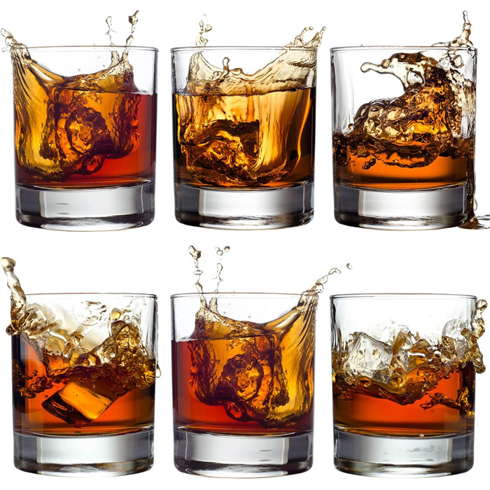 Склянки CRYSTALIA Premium Whiskey, набір 6 шт, 305 мл, без свинцю. Склянки для віскі, коктейлів, бурбону, скотчу, коньяку, ірландського віскі. Набір склянок для бару.
