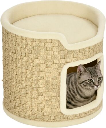 Дім-будиночок для кота PawHut з когтеточкою, 37 см, бежевий (Хакі), до 5 кг