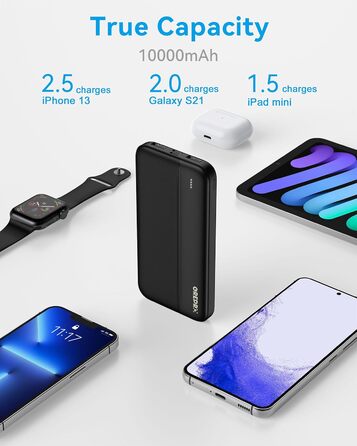 Power Bank GREPRO 10000mAh: компактний зарядний пристрій з USB-C та 2 USB виходами, чорний