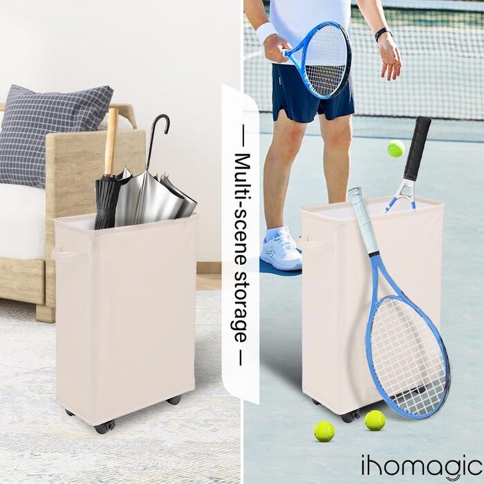 IHOMAGIC кошик для білизни 40 л з колесами, складаний, прямокутний, бежевий, для ванної та спальні