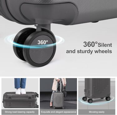 Набір валіз LALAHO 4 шт. з ABS, сірий, з телескопічним ручками, ручна поклажа