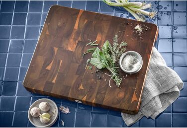 Дерев'яний обробний стіл WMF Schneidebrett Holz, великий, масивний, 40 x 32 x 4 см, акація, захист леза, велика поверхня, кухонний стіл, стильна окантовка, гумові ніжки