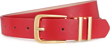 Жіночий шкіряний ремінь JasGood з золотою пряжкою для джинсів, штанів, суконь - червоний колір, розмір S (65-75 см)