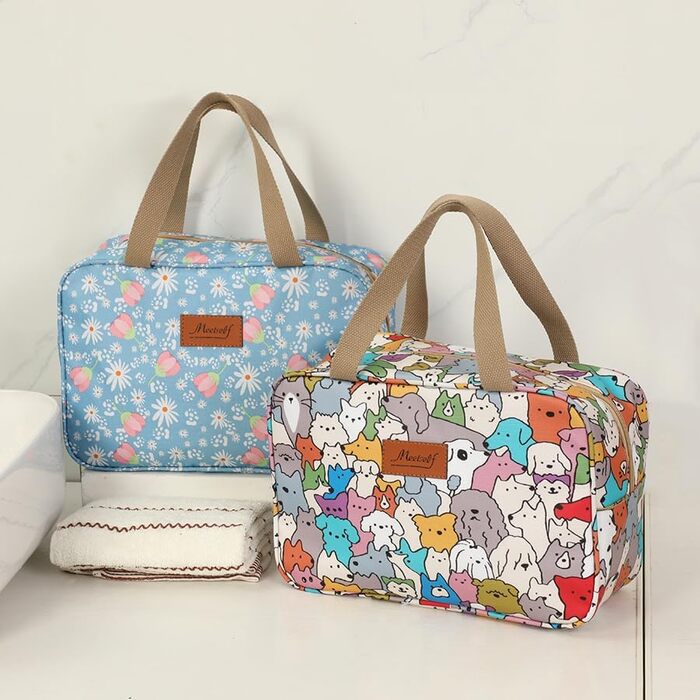 Велика косметичка для подорожей, жіноча косметичка-органайзер, косметичка для макіяжу з ручкою, #9 Листя (світло-блакитні квіти)