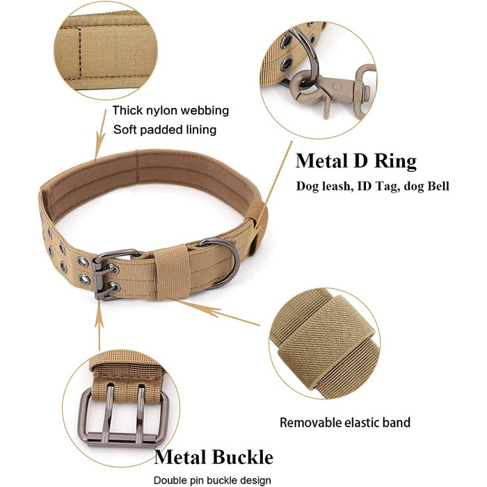 Тактичне нашийник для собак середніх та великих порід, персоналізований з іменем та номером телефону (Style C)