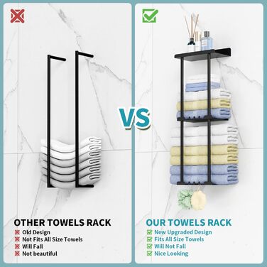 Тримач для рушників без свердління, чорний, з 6 гачками та полицею для ванної кімнати та кухні