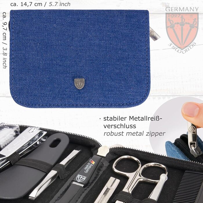 Набір для манікюру DREI SCHWERTER MONZA 10 предметів - ідеальний для подорожей (Джинсовий блакитний)