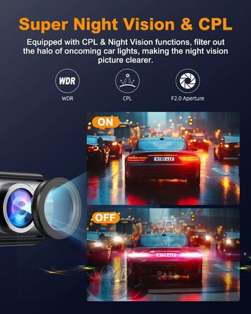 Відеореєстратор Auto Dashcam 4K WiFi 360° з CPL, 64GB SD, IPS Mini камера з Super Night Vision, WDR, 170° та G-Sensor