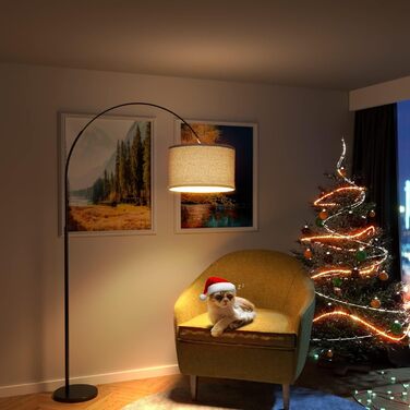 Торшер для вітальні JASMIN I з LED E27, тканинний абажур 33 см, вимикач на нозі, вінтажний стиль, підходить для спальні, готелю