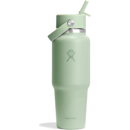 Hydro Flask 32 oz Travel Water Bottle - Stainless Steel, Vacuum Insulated, Leak-Proof Flex Straw Lid - Aloe