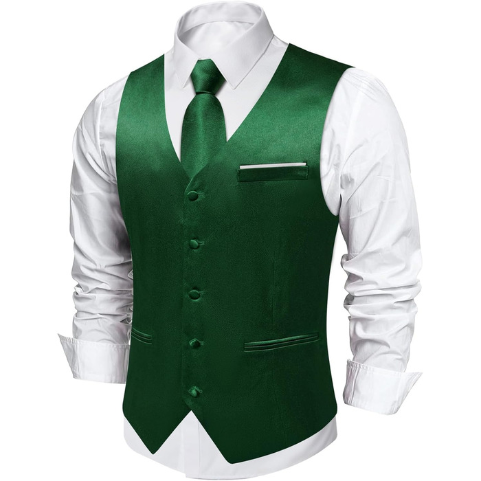 Костюм-жилет та краватка DiBanGu з атласу, 8 предметів, однотонний жилет та метелик з булавкою для смокінгу, весілля, формальних заходів (L, смарагдовий)