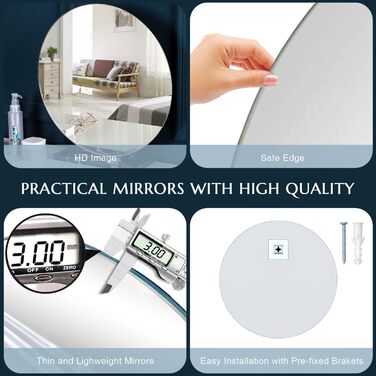 Дзеркало настінне прямокутне 40x60 см без рами, сучасне для ванної кімнати, HD скло