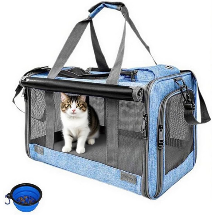 Транспортна переноска для собак та котів, складана, дихаюча, блакитна, 46x46x30 см