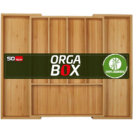 Універсальний органайзер для столових приборів Orga-Box, бамбуковий, регульований, для шаф шириною 500-600 мм, до 7 відділень, для шухляд глибиною 473 мм